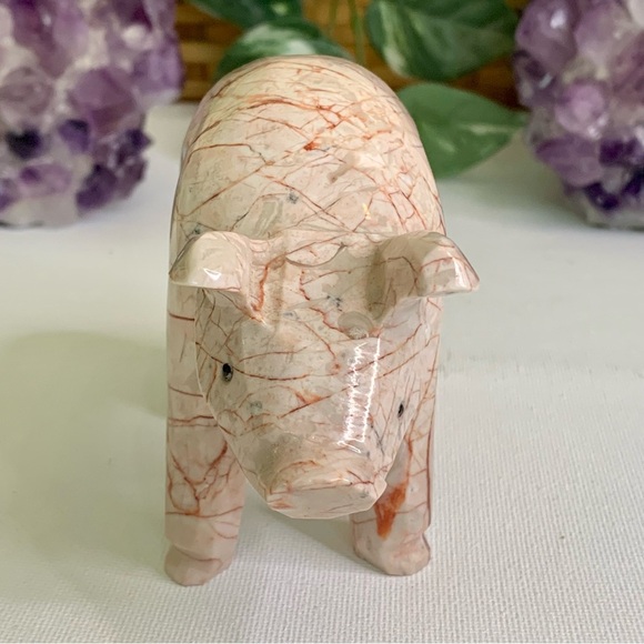 Large Pink Marble Carved Pig Figurine Farm Animal Polished Stone Swine 5" 539g - Picture 4 of 16
